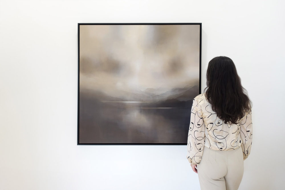 Blush Haze original abstracted landscape painting by renowned NZ artist Greer Clayton at Parnell Gallery Auckland NZ