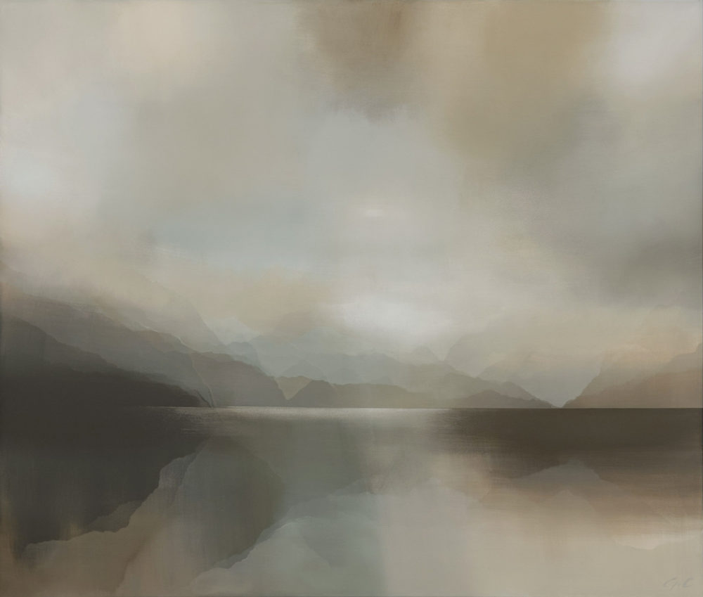 Island Bay original abstracted landscape painting by renowned NZ artist Greer Clayton at Parnell Gallery Auckland NZ