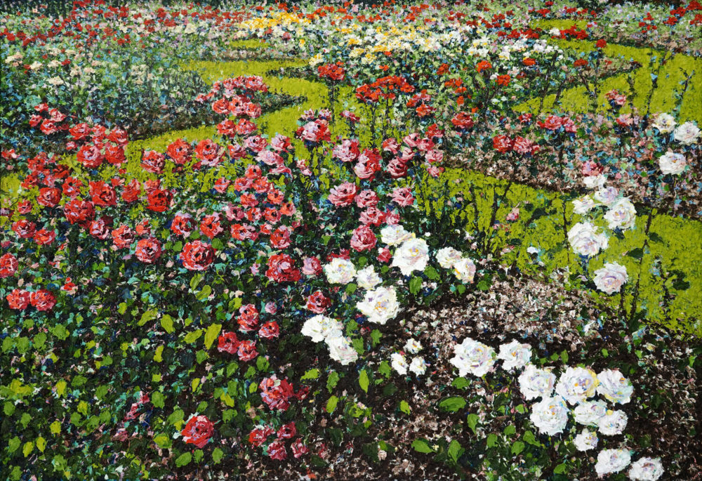 Peter Hackett Parnell Rose Gardens original impasto oil painting at Parnell Gallery Auckland NZ