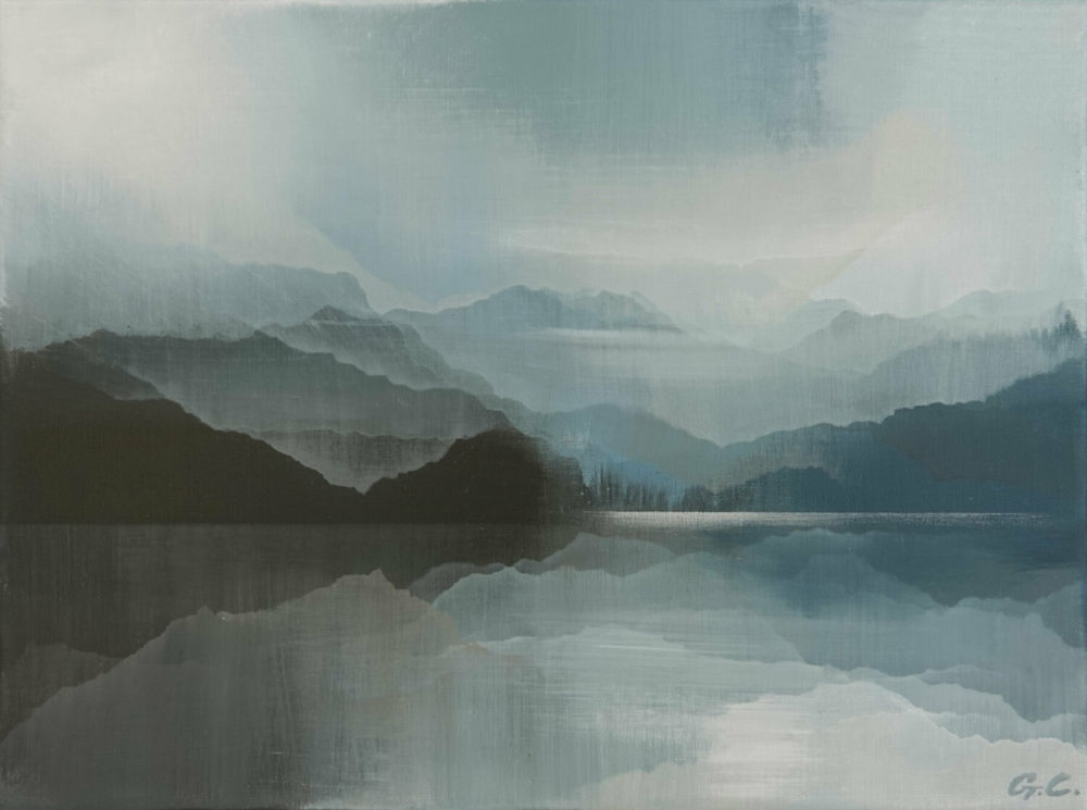 Solitude original abstracted landscape painting by renowned NZ artist Greer Clayton at Parnell Gallery Auckland NZ