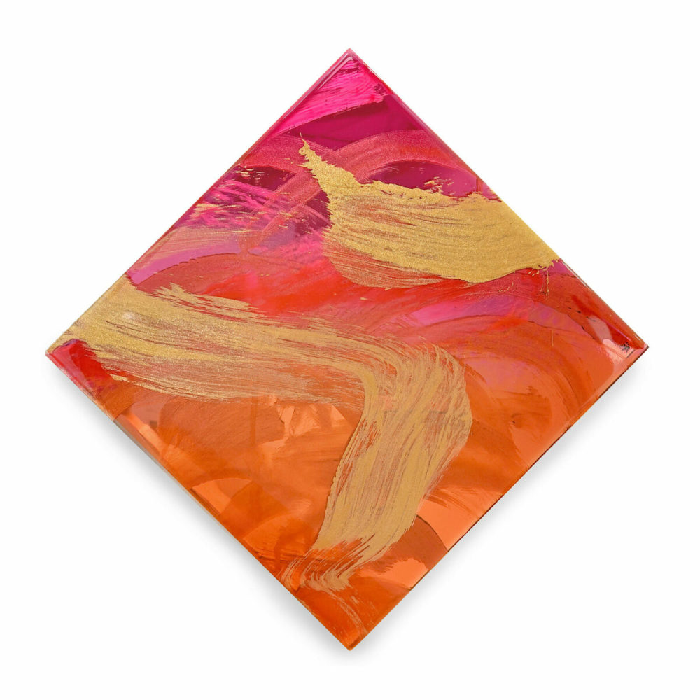 Sally Bulling, Cruel Summer - Shocking Pink & Popsicle Orange original contemporary abstract resin painting at Parnell Gallery Auckland NZ