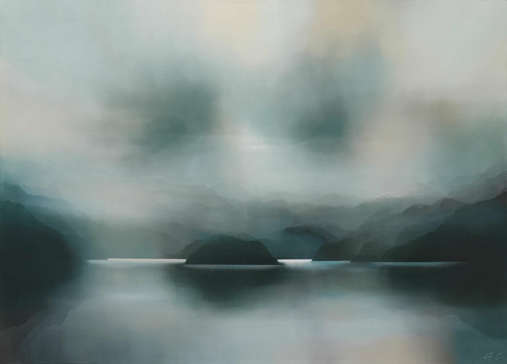 Bliss original abstracted landscape painting by renowned NZ artist Greer Clayton at Parnell Gallery Auckland NZ