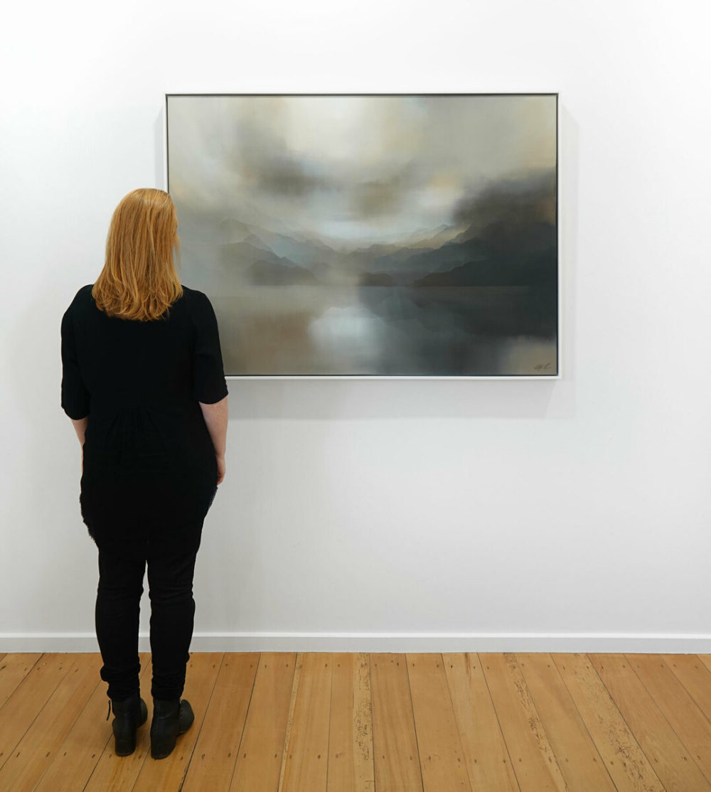 Dawn Shadows original abstracted landscape painting by renowned NZ artist Greer Clayton at Parnell Gallery Auckland NZ