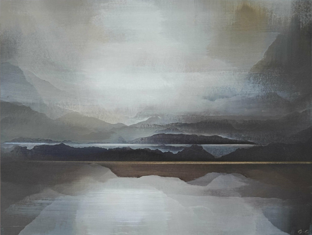Clouds Will Roll original abstracted landscape painting by renowned NZ artist Greer Clayton at Parnell Gallery Auckland NZ