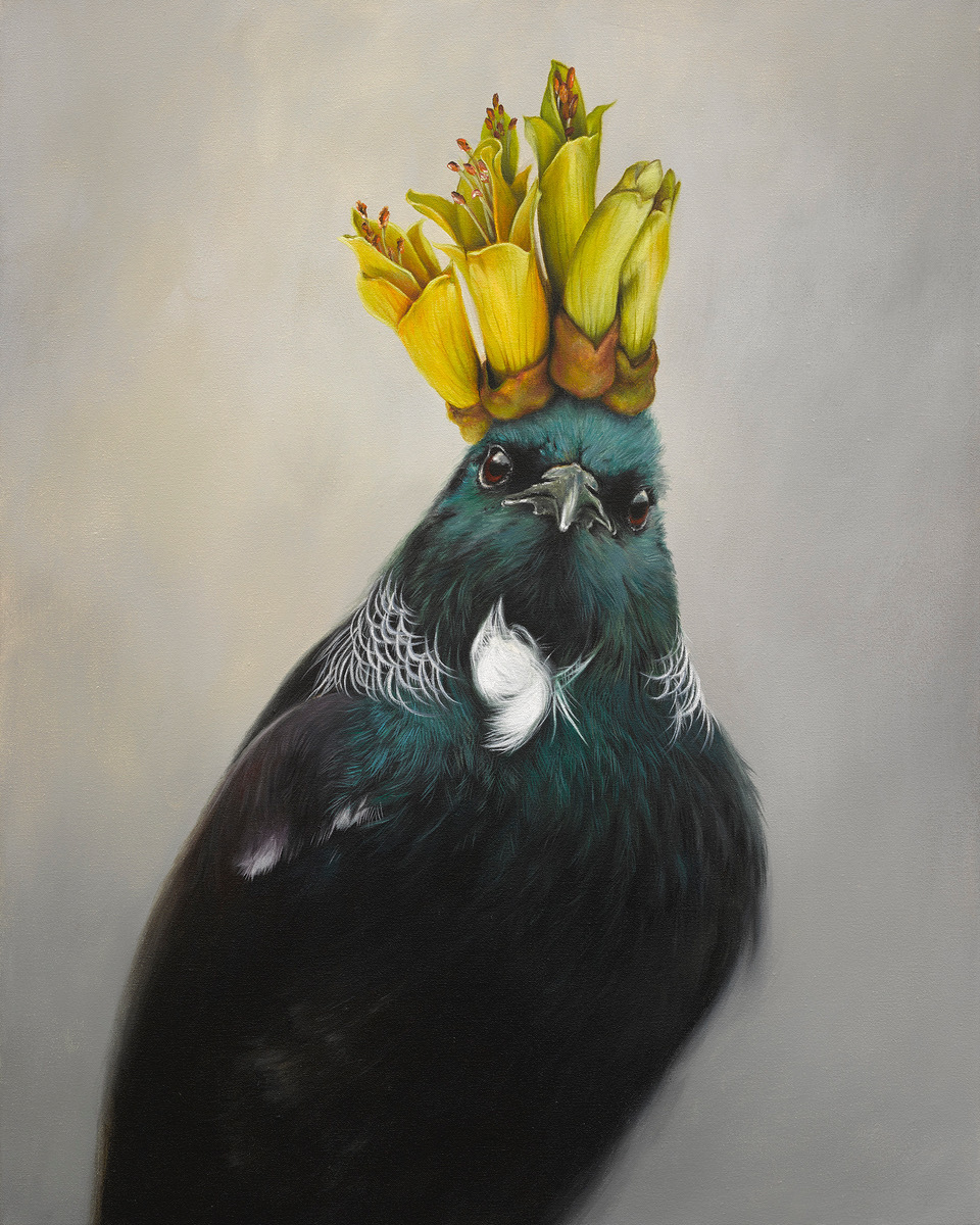 Jane Crisp He of the Kowhai limited edition contemporary bird print at Parnell Gallery Auckland NZ