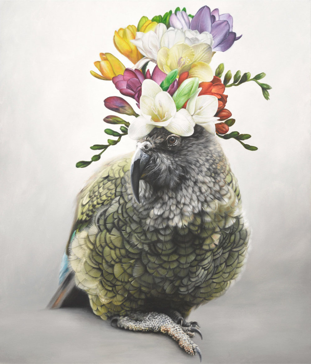 Jane Crisp Freesia Kahlo limited edition contemporary bird print at Parnell Gallery Auckland NZ