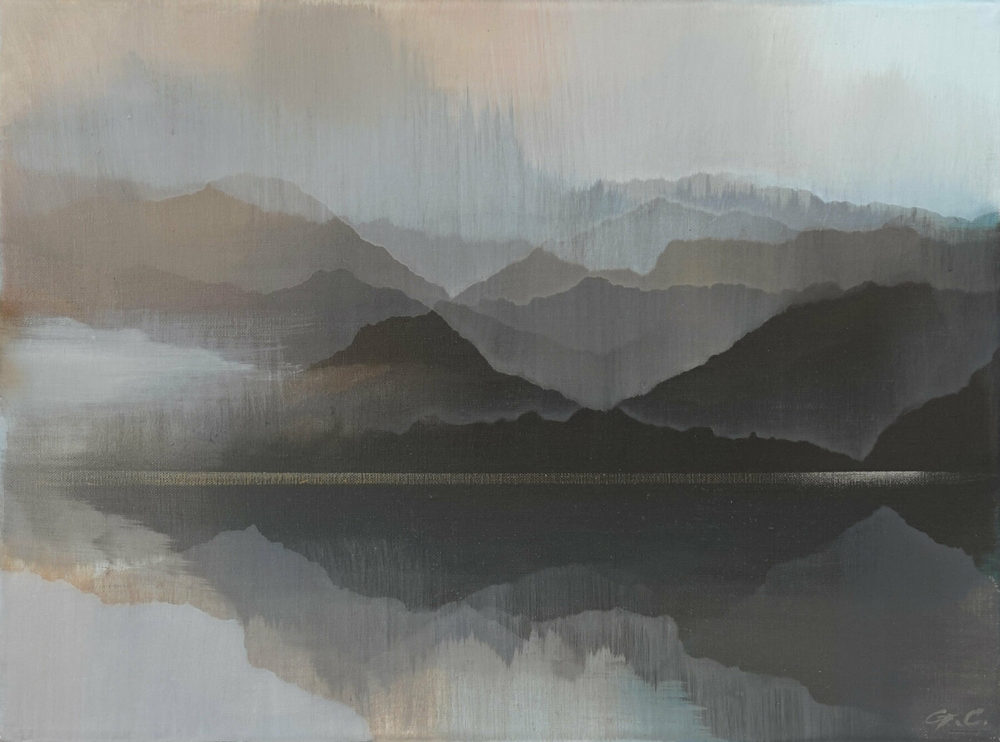 Warm Reflections original abstracted landscape painting by renowned NZ artist Greer Clayton at Parnell Gallery Auckland NZ