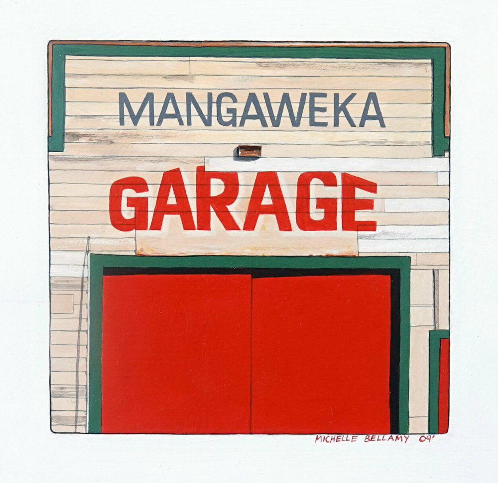 Michelle Bellamy Mangaweka Garage limited edition fine art New Zealand landscape print at Parnell Gallery Auckland NZ