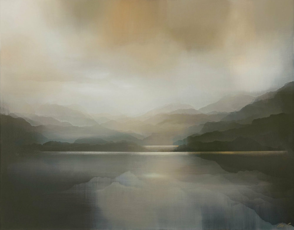 Day is Clearing original abstracted landscape painting by renowned NZ artist Greer Clayton at Parnell Gallery Auckland NZ