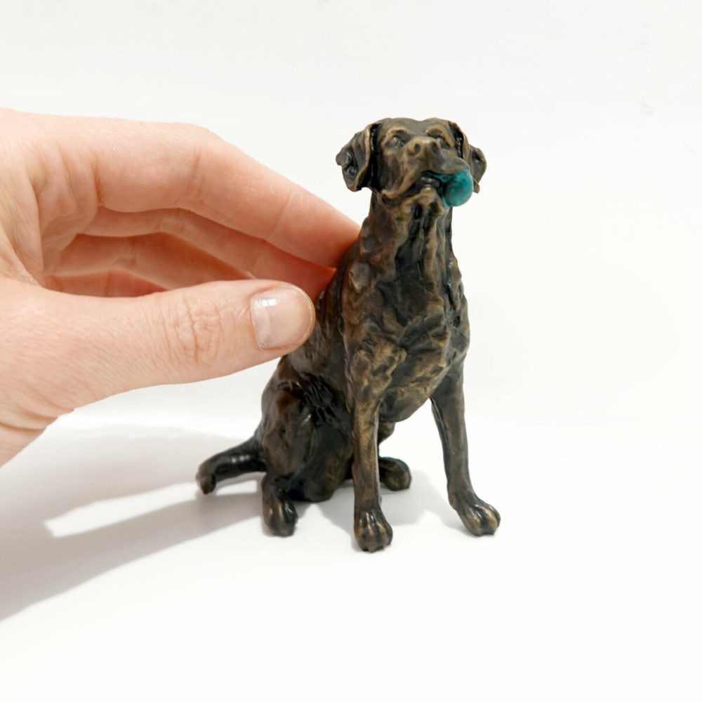 Richard Wells Fetch bronze labrador dog sculpture with ball Parnell Gallery Auckland NZ