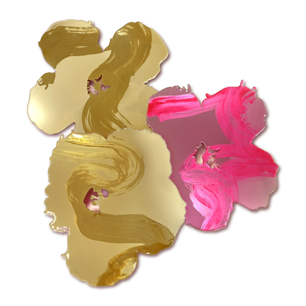 Sally Bulling, Flowers From Andy VII: Fluoro Soft Pink & Gold original contemporary abstract resin painting at Parnell Gallery Auckland NZ