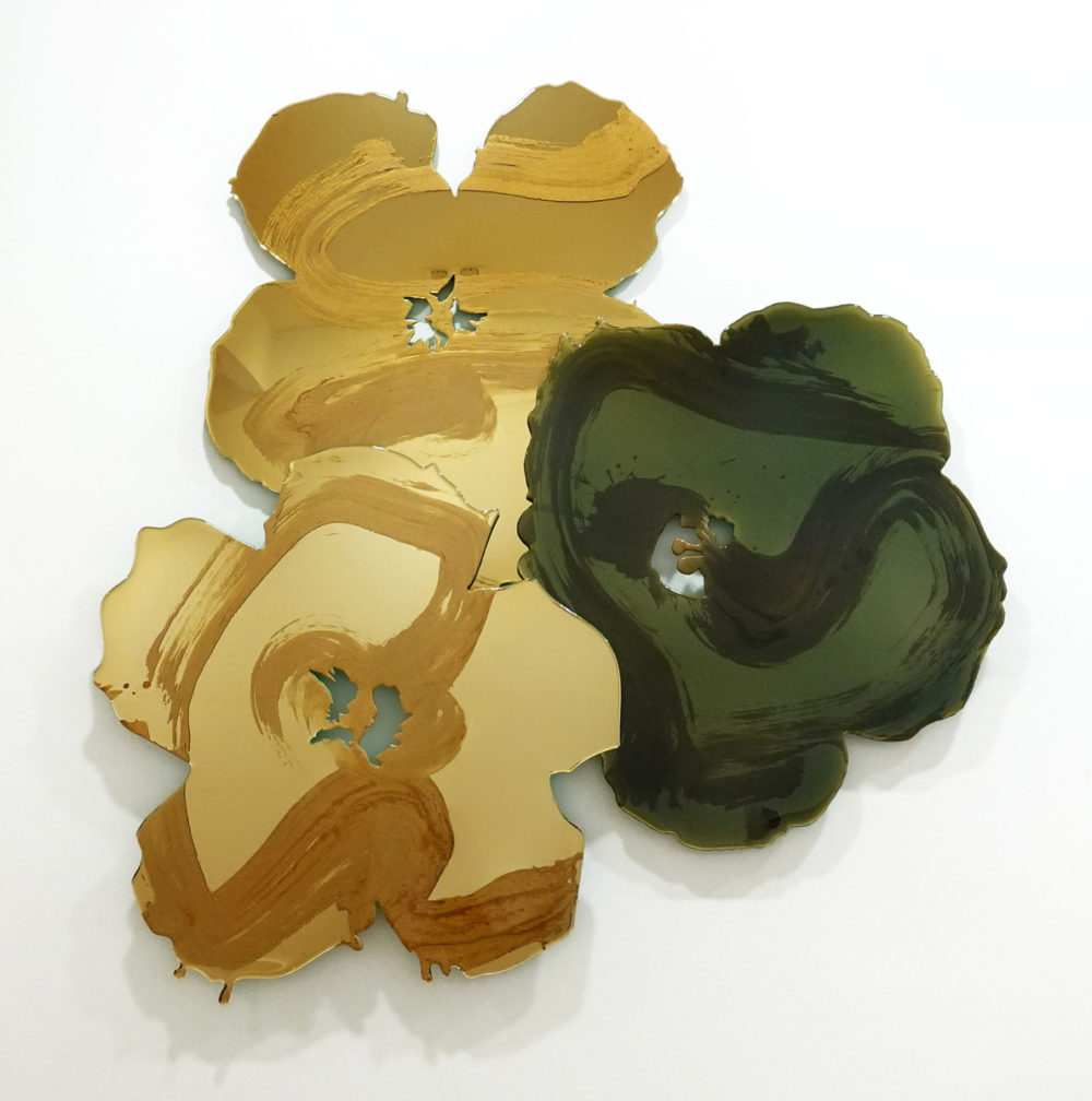 Sally Bulling, Majestic Giants in Dark Sage & Biscotti Gold original contemporary abstract resin painting at Parnell Gallery Auckland NZ