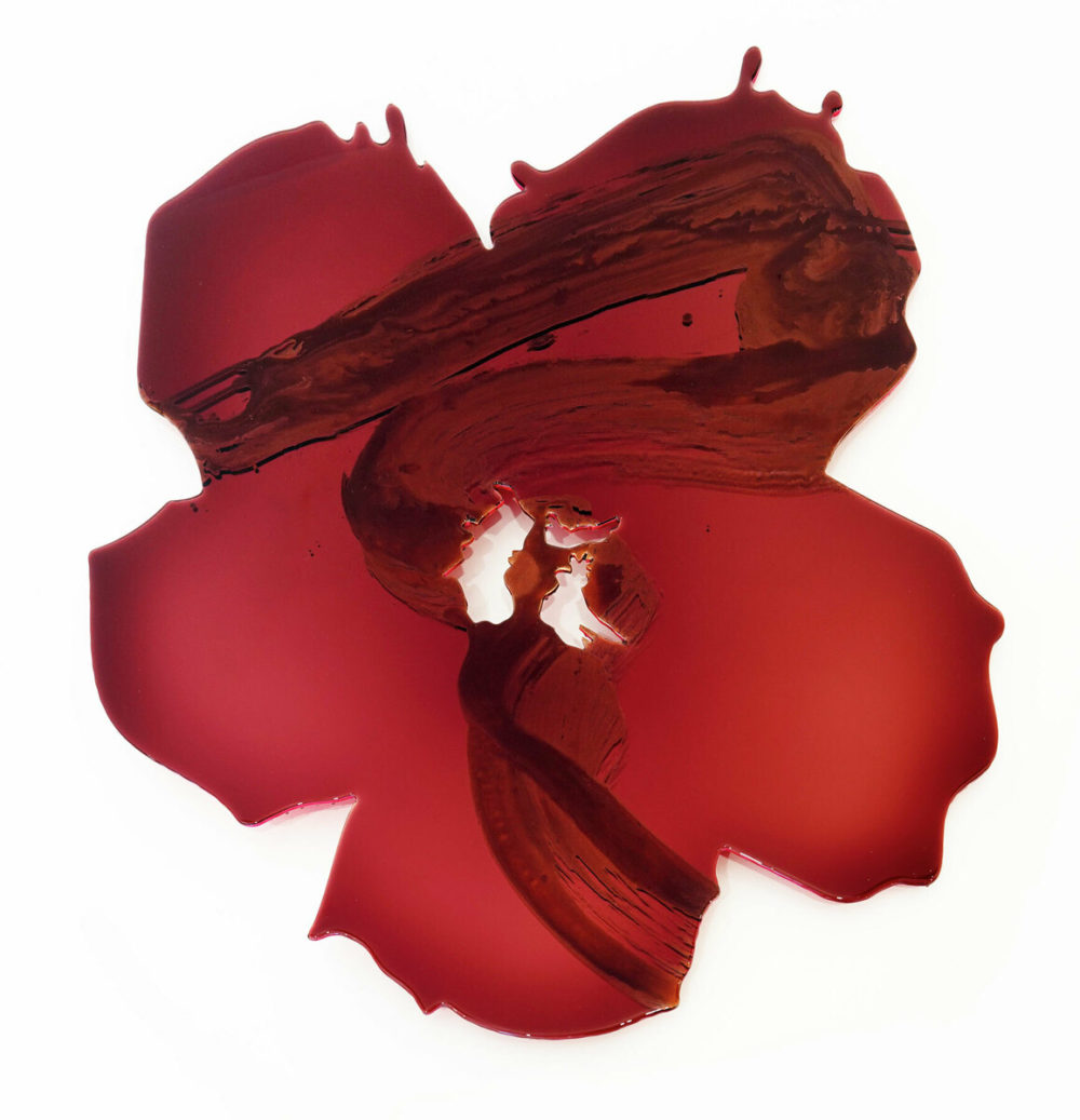 Sally Bulling, Majestic Giant, Single Stem - Burgundy original contemporary abstract resin painting at Parnell Gallery Auckland NZ