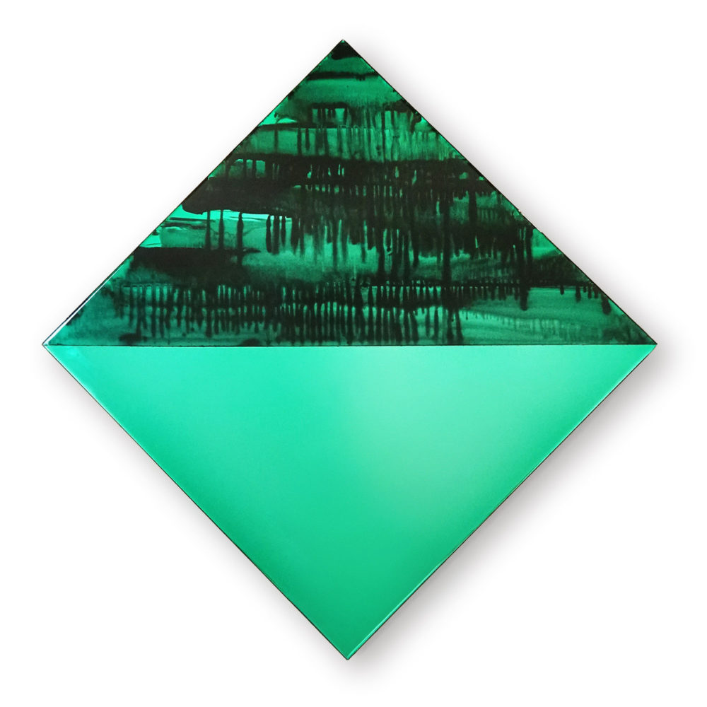 Sally Bulling, Storms & Silence - Caribbean Green original contemporary abstract resin painting at Parnell Gallery Auckland NZ