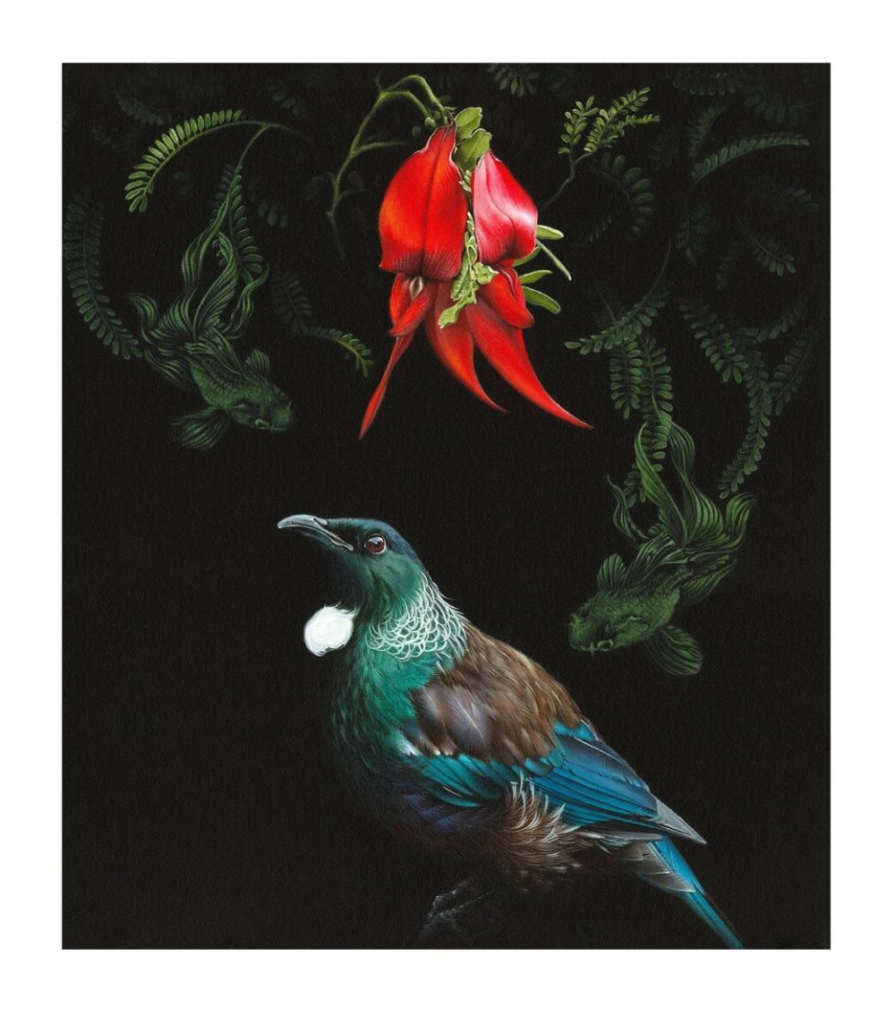 Jane Crisp Muse of the Moldavite limited edition contemporary bird print at Parnell Gallery Auckland NZ