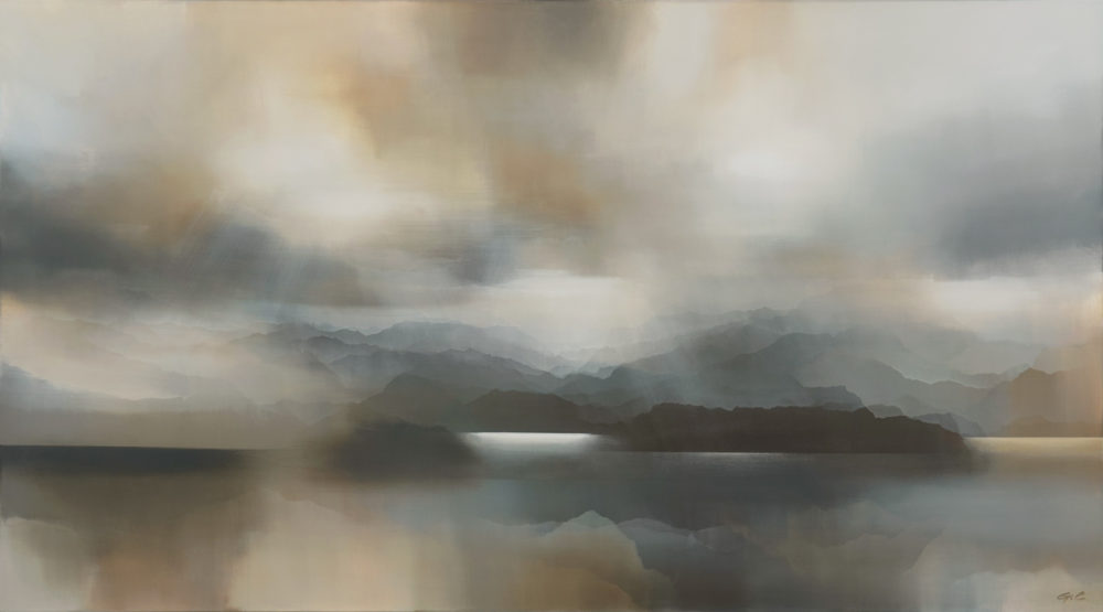Sunkissed original abstracted landscape painting by renowned NZ artist Greer Clayton at Parnell Gallery Auckland NZ