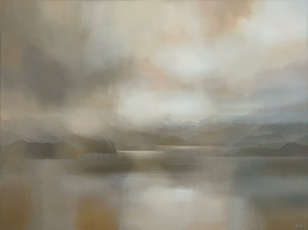 Warming Dusk original abstracted landscape painting by renowned NZ artist Greer Clayton at Parnell Gallery Auckland NZ