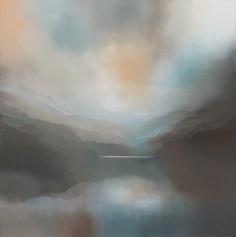 Seeing Rainbows original abstracted landscape painting by renowned NZ artist Greer Clayton at Parnell Gallery Auckland NZ
