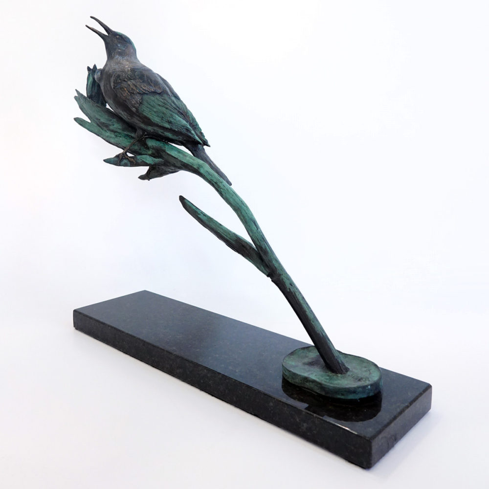 Singing Tui with Flax Flowers