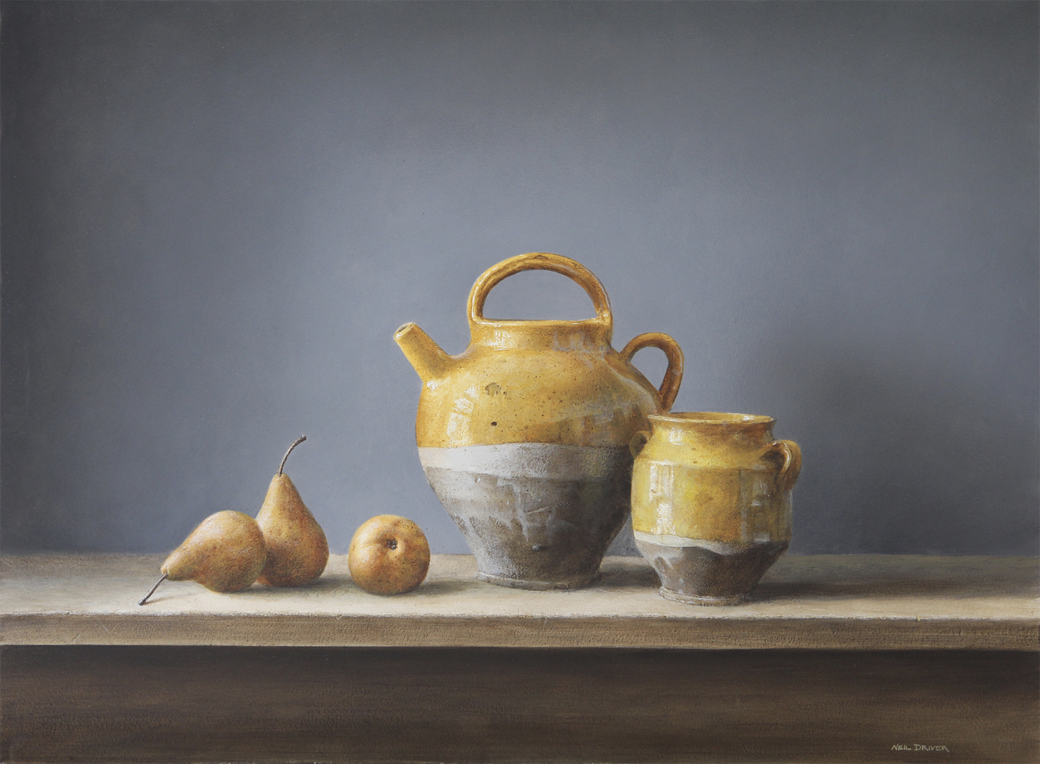 Pears and Yellow Pots