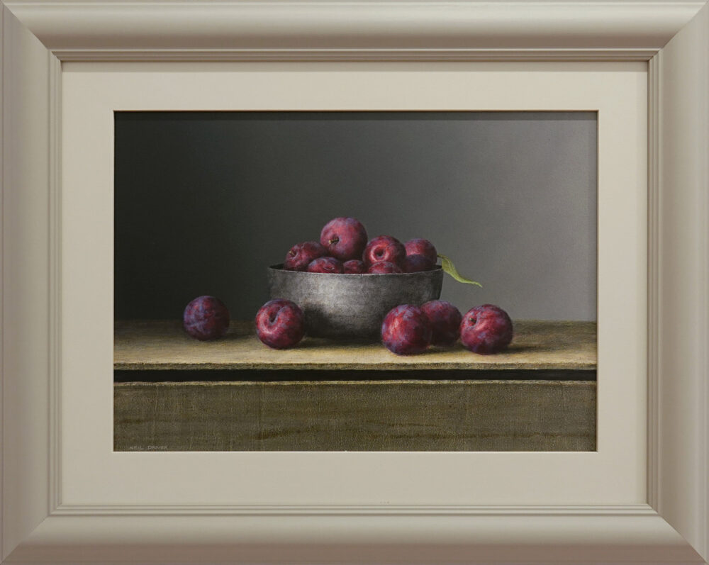 Plums in Metal Bowl
