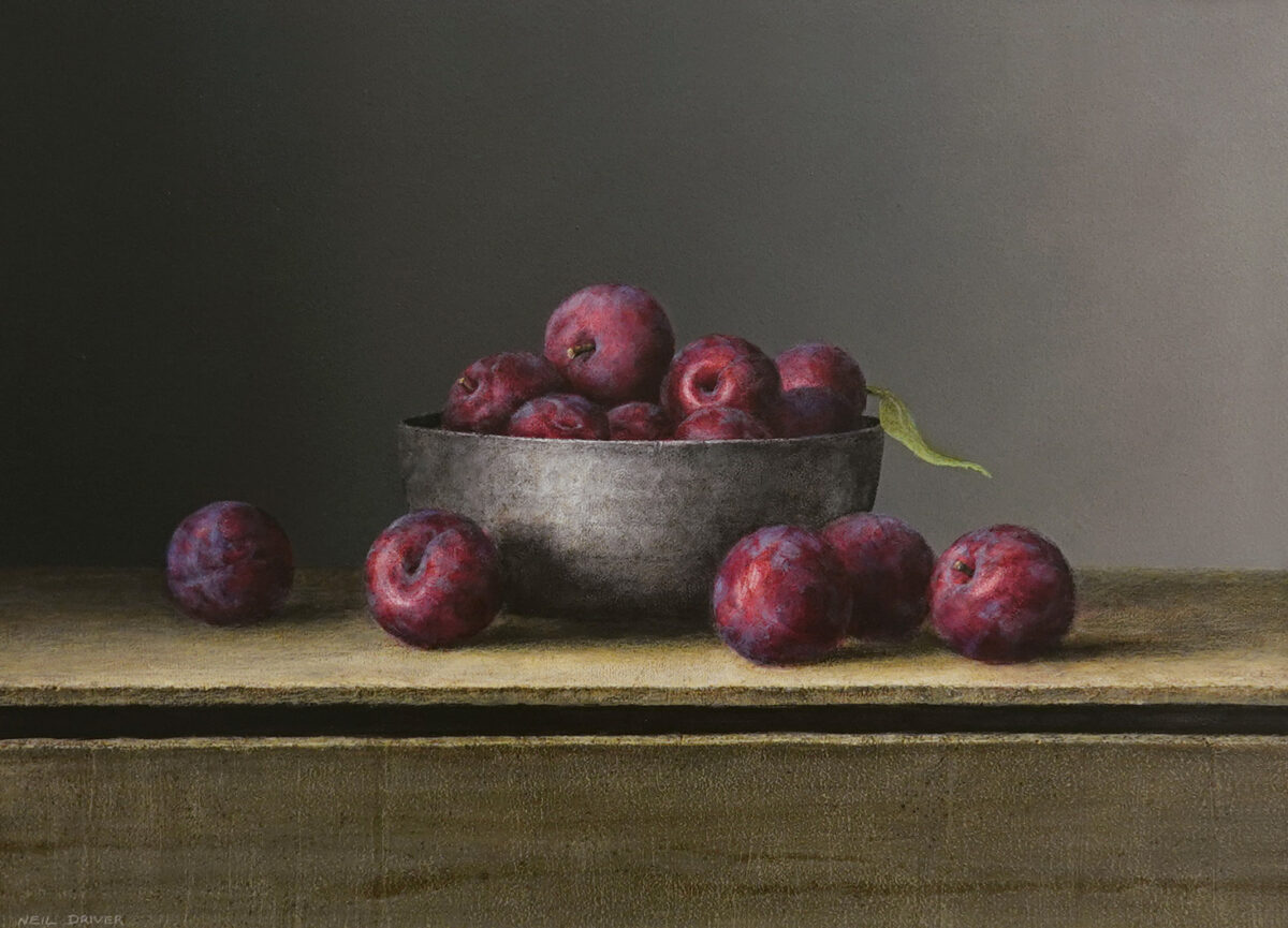 Plums in Metal Bowl