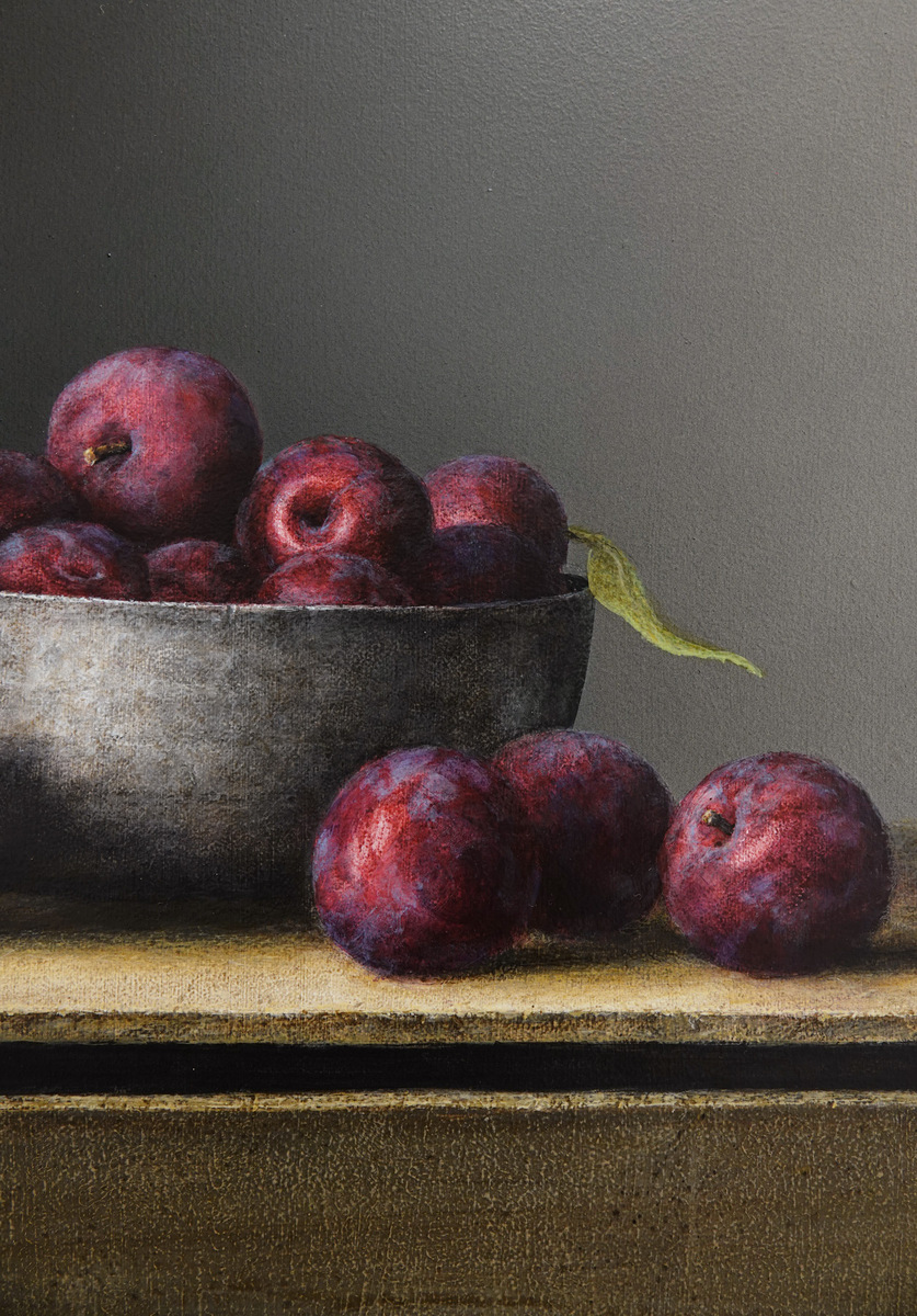 Plums in Metal Bowl