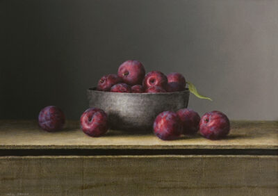 Plums in Metal Bowl