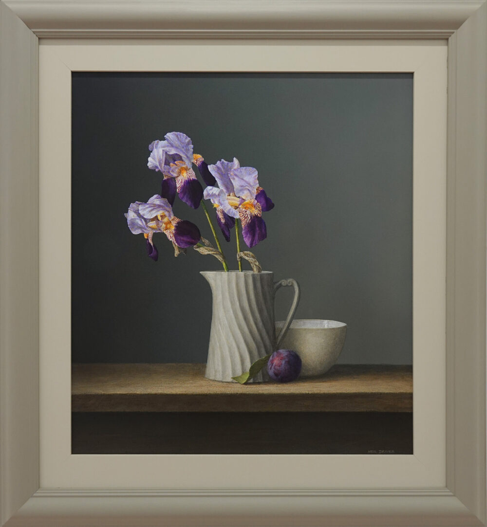Irises, Plum & Bowl