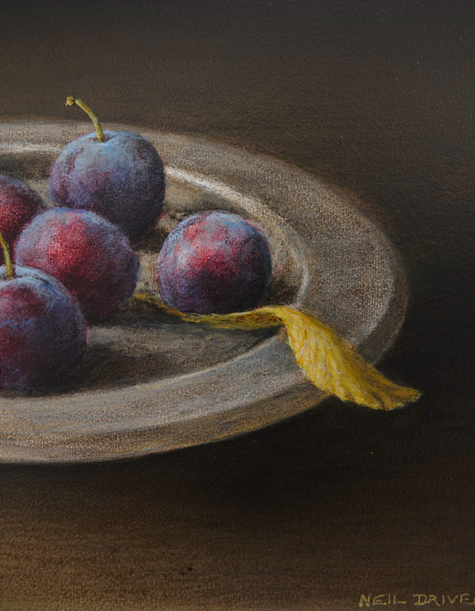 Plums on Metal Plate