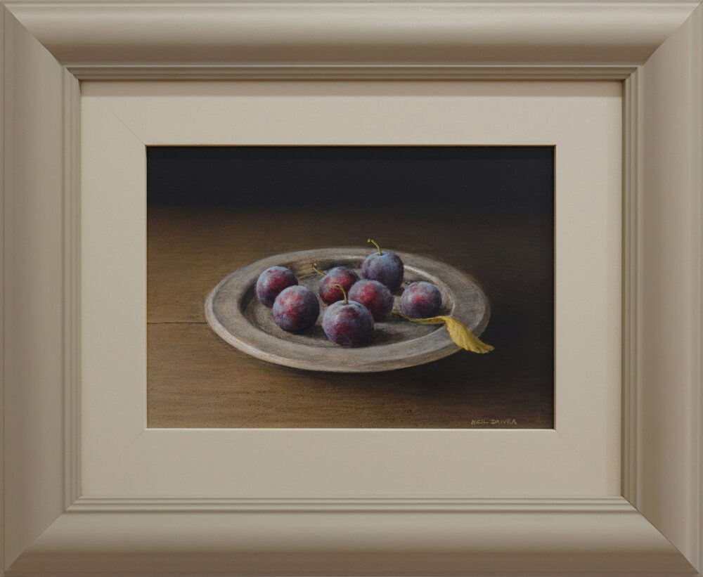 Plums on Metal Plate