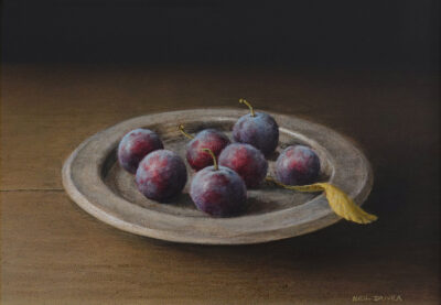 Plums on Metal Plate